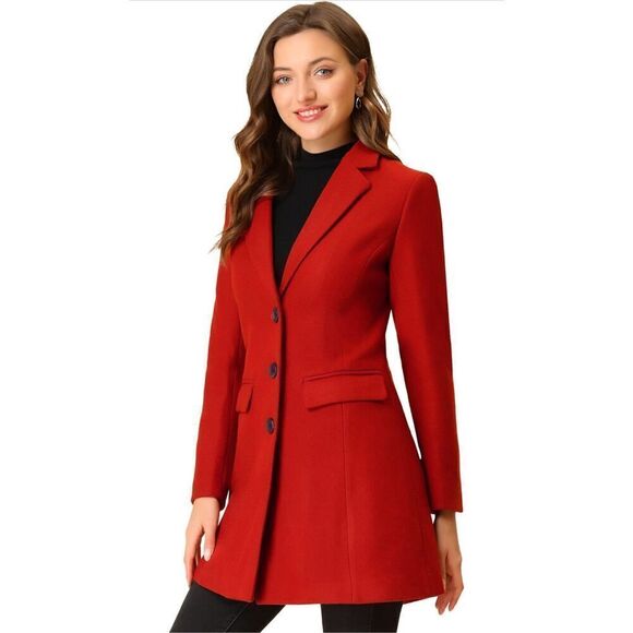 NEW Red Allegra K Notched Lapel Single Breasted Winter Coat S - Picture 1 of 7